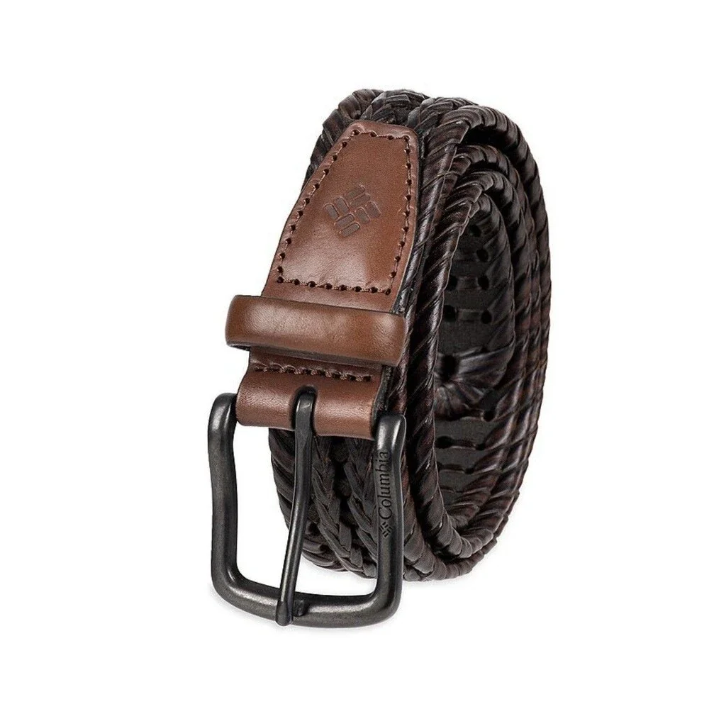 Men’s Columbia Brown Leather Braided Belt Large 38-40 Adjustable Classic Casual